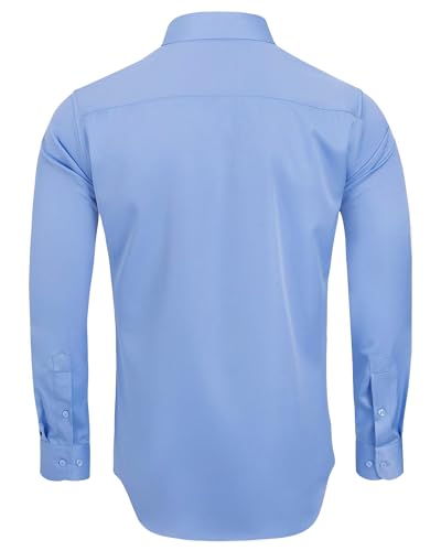 Alimens & Gentle Men's Dress Shirts Long Sleeve Wrinkle-Free Stretch Shirts Solid Formal Button Down Shirt with Pocket - color: Blue, size: XX-Large