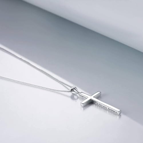 POPLYKE Cross Necklace 925 Sterling Silver Philippians 4:13 I Can Do All The Things Inspirational Necklace Gifts for Women Men 20+2'' - color: silver