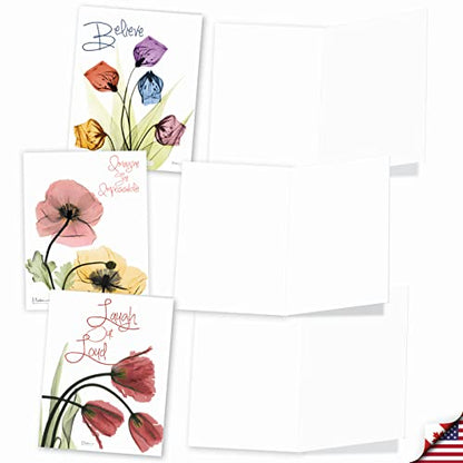The Best Card Company - 10 Assorted Blank All Occasions Notecards Boxed Set 4 x 5.12 Inch w/Envelopes Botanical Flowers for Women (10 Designs, 1 Each) - Inspiring Floral Mix AM6220OCB-B1x10 - style: Inspiring Floral Mix
