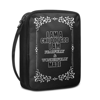 I AM A Child of GOD Black Bible Cover for Women Men,Canvas Bible Book Carrying Cases Church Bag with Handle - color: I Am a Child of God-black