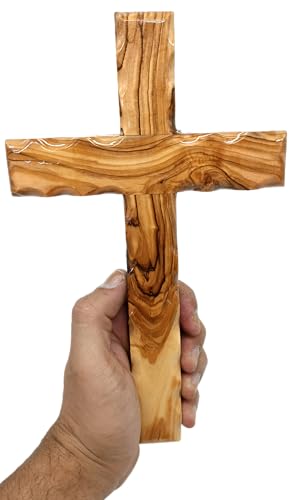 Zuluf Wooden Olivewood Plain Cross For Wall decor | Large Wall Cross Christian Religious Gift | Wall Art Home Room Décor | Jerusalem Decorative Wall Cross with Holy Land Certificate | 25cm / 9.8" - size: 9.8"L x 5.9"W