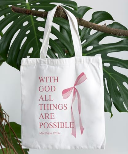 Coquette Bow Bible Canvas Tote Bag for Women Teens Teen Girls, Pink Bow Girls Tote Bag, Coquette Gifts - color: Pink Bow Bible