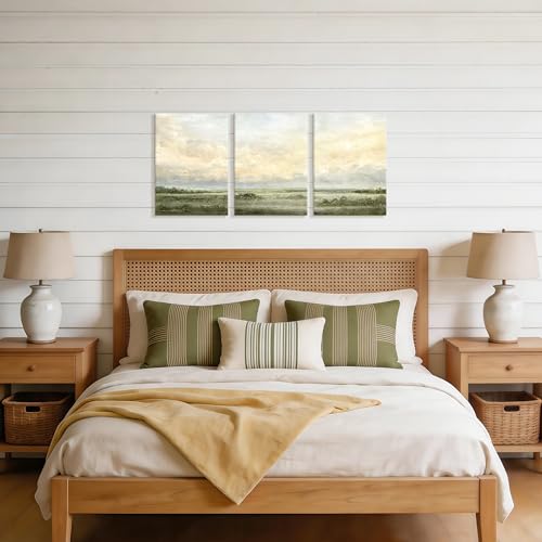 WENGTIAO 3Pcs Abstract Landscape Sage Green Canvas Wall Art Prints 12"x16" - color: Sage Green Landscape, size: 12"x16"x3Pcs