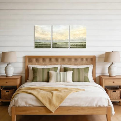 WENGTIAO 3Pcs Abstract Landscape Sage Green Canvas Wall Art Prints 12"x16" - color: Sage Green Landscape, size: 12"x16"x3Pcs