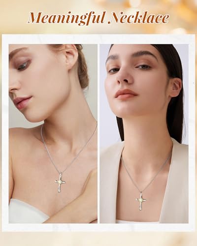 ACECHA Silver Cross Necklace for Women, Crosses Pendant with Birthflower - color: Z Sunflower