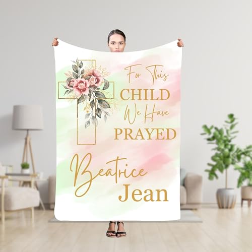 Dedication Present For Little Girl, Personalized Baby Name Blanket, Infant Christening Blanket, Hospital Coming Home Quilt, For This Child We Have Prayed Throw, Communion Coverlet, Blessing Blankets - color: #Ver4