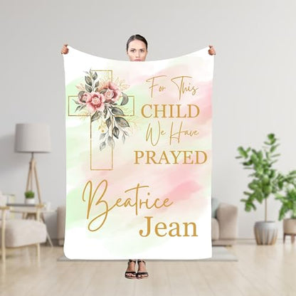 Dedication Present For Little Girl, Personalized Baby Name Blanket, Infant Christening Blanket, Hospital Coming Home Quilt, For This Child We Have Prayed Throw, Communion Coverlet, Blessing Blankets - color: #Ver4