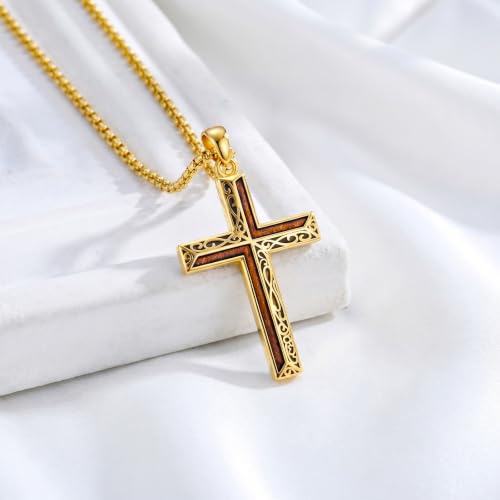 14K Gold Plated Cross Pendant Necklace Christian Jewelry Religious Gift - color: A10-Cross Gold Wood
