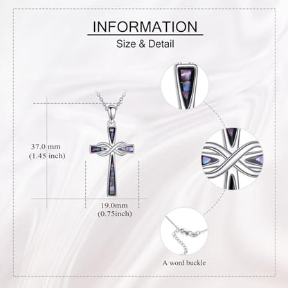 Infinity Cross Necklace S925 Sterling Silver Turquoise/Wooden/Opal/Abalone Cross Pendant Necklaces Christian Jewelry Gifts For Women - style: Abalone Cross-2