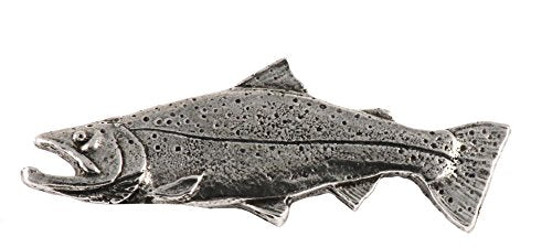 Steelhead Male Fish Pin, 2”, Sea Run Rainbow Trout, Buck, Lapel Pin, Hat, Pins, Brooch, Brooches, Jewelry, Gift, 100% Handmade in the USA - color: F032, Pewter, Steelhead Male Fish Pin