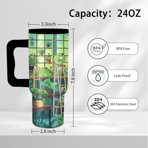 24 oz Green Frog Tumbler with Handle and Straw, Frog Themed Gifts - color: Frog