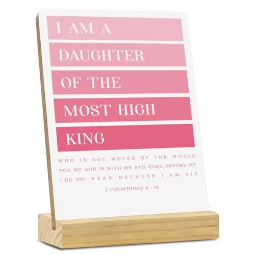 MUBIAO Rustic Wooden Plaque Sign with Wood Stand, Pink 2 Corinthians 6:18, Christian Decorative Sign for Home Office Desk, 4x5 Inches - color: Multicolor491