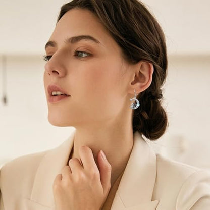 Yue Yuan Animal Plant Earrings for Women 925 Sterling Silver Butterfly/Cat/Jellyfish/Shell/Maple Leaf/Cardinal/Celtic Drop Earrings Silver Dangle Jewelry Birthday Anniversary Christmas Gift for Mother Wife - style: Black & White Cat