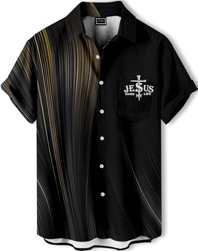 Men's Hawaiian Shirt, Faith and Skull Theme, Short Sleeve Vacation Shirt, Tropical Casual Beach - color: Faith-10, size: XX-Large