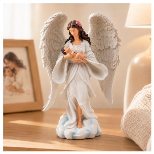 12.6 Inch Guardian Angel Figurine Holding Baby Figurine - size: 12.6 inch