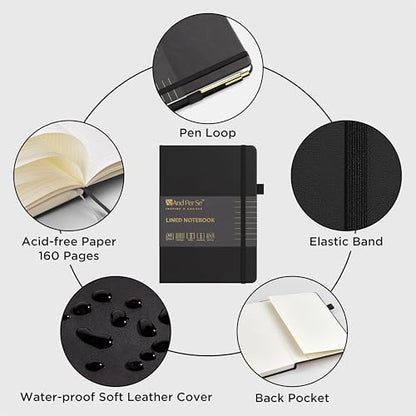 &And Per Se Lined Journal and Pen Set, A5 Leather Hardcover Notebook with Pen & Stationary Set, 160 Pages 100GSM Thick Ruled Paper Journal for Business Work Writing (Black) - color: Black