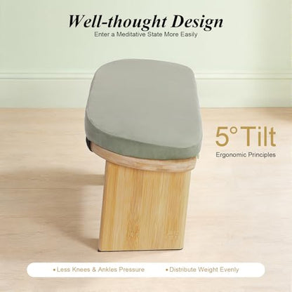 Folding Meditation Bench, Bamboo Kneeling Stool Squat Chair Prayer Kneeler Seiza Chair with Soft Pillow Meditation Stool Prayer Bench Meditation Chair Yoga Bench Squat Seat