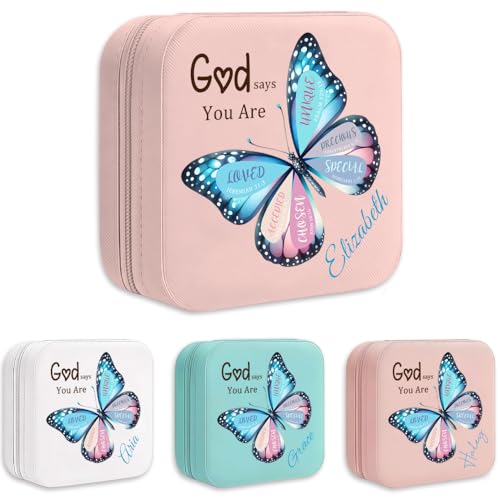 Ship Next Day, Personalized Butterfly Travel Jewelry Box with Name, Small Custom Jewelry Case Organizer,Christian Christmas Stocking Gifts for Teen Girls,Daughter,Niece - style: style002