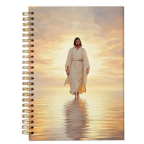 Jesus Walking on Water Spiral Notebook, Christian Bible Journal for Women Men, Christian Gifts for Women, Bible Journaling Notebooks for Note Taking, 5.5x8.3 Inch - color: white-face