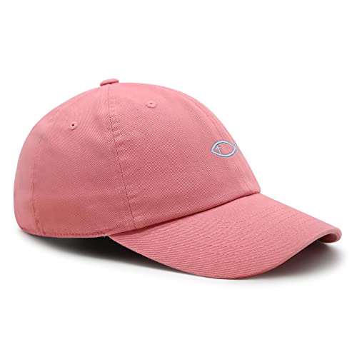 JPAK Jesus Fish Symbol Premium Dad Hat Embroidered Cotton Baseball Cap Symbol of Christianity - color: Coral Silk
