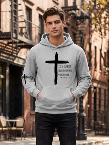 Christian Sweatshirts for Men Faith Christ Cross Pullover Hoodie - color: Grey, size: XX-Large