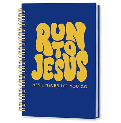 Yellow and Blue Christian Spiral Notebook, Run to Jesus Bible Verse Journal, Religious Scripture Journals for Writing, Bible Notebooks for Note Taking, Church Notes Journal, 5.5x8.3 Inch - color: God-Yellow and Blue