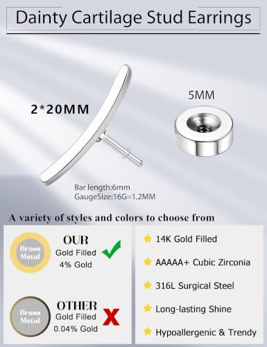 JeryWe Cartilage Earrings for Women Hypoallergenic Helix Piercing Jewelry - color: A:bar-silver filled