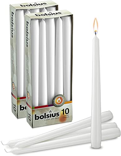 BOLSIUS 20 Count Unscented 10 Inch White Household Taper Candles - 8 Hours Burning Time - Premium European Quality - Smokeless Dripless Candlesticks - Perfect for Weddings, Parties, and Everyday Use - color: White, size: 20 Count