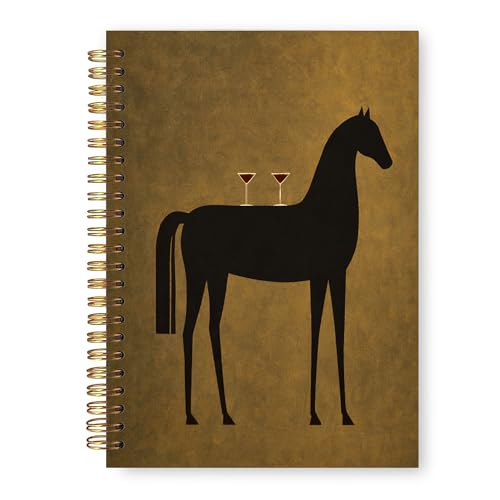 Vintage Surrealism Black Horse Notebook, Horse Gifts for Women Men Journal, Martini Lover Gifts, Abstract Minimalist Mid Century Modern Hardcover Notebook Journal for Work Study 5.5x8.3 in - color: Surrealism Black