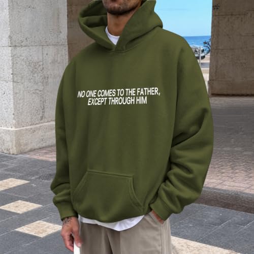 BeWithYou Christian Jesus Hoodies for Men Religious Faith God Sweatshirt Inspirational Bible Verse Graphic Hoodie Pullover - color: Army Green, size: Small