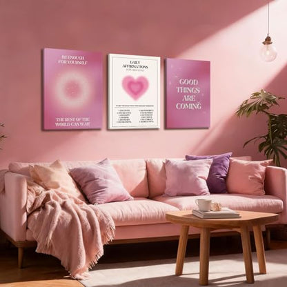 NCCXNCC Pink Gradient Halo Angel Digital Canvas Wall Art 12x16 Inch Frame - color: Pink Affirmations, size: 16×24inch