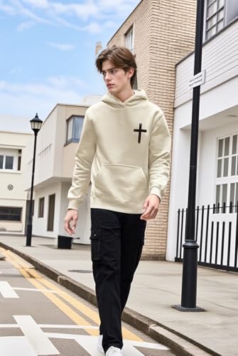 Christian Sweatshirts for Men Faith Christ Cross Pullover Hoodie - color: Apricot, size: Medium
