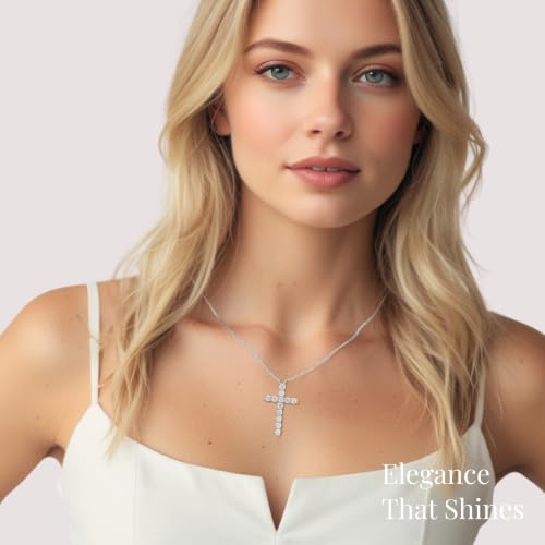 LOVE&LOVE Moissanite Cross Necklace for Women, 1.2 CT, 925 Sterling Silver - color: Silver Classic