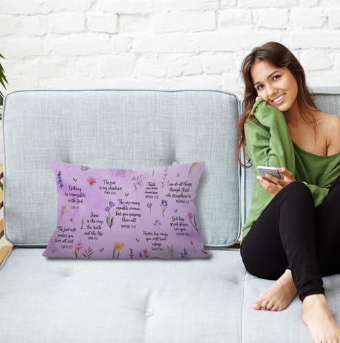 JINYO Inspirational Christian Bible Verse Purple Floral Pillow Cover 12x20, Motivational Scripture Religious Lumbar Pillow Cover for Couch Bed Home Bedroom Living Room Office - color: Bible Pillow Covers(purple)