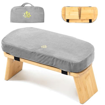 Bamboo Meditation Bench, Foldable Prayer Stool (Grey-Bag) - color: Grey-bag