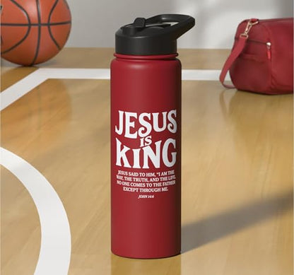 Jesus Is King John 14 6 Faith Bible Verse Stainless Steel Insulated Water Bottle - color: Red