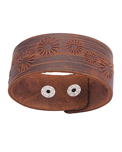 GelConnie Leather Cuff Bracelet Punk Braided Bracelets Rock Leather Wristbands Faux Mens Leather Bracelet Gothic Viking Bangle Adjustable Wrap Bracelet for Women,Men - color: Brown Leather Bracelet