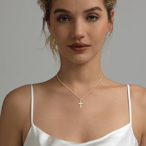 Zeffy Cross Necklace for Women,18K Gold/Silver Plated Tiny Cubic Zirconia Cross Pendant Necklace for Women Simple Layered Cross Necklaces for Women - color: Gold Arrow Cross