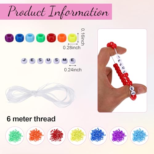 Mowouhn 45 Set Religious Bead Wristband Craft Kit, Jesus Loves Me DIY Bead Craft Kit with Rainbow Colored Beads Letter Charms, Faith DIY Bead for VBS Week Sunday School Bible Study Gifts - color: Rainbow