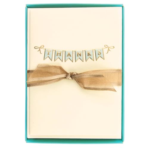 "Graphique Banner La Petite Presse Boxed Thank You Notes - 10 Embellished Gold Foil""Thanks"" Banner Blank Cards with Matching Envelopes, 3.25"" x 4.75""" (L1335CB) - color: Thanks Banner