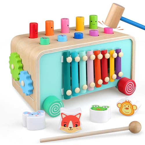 Montessori Baby Hammer Pounding Toy for Toddlers Boys Girls 2 3 4 Years Old, Educational Learning Toy Xylophone Color Shape Easter Basket Stuffers for Toddlers Valentine's Day Gift