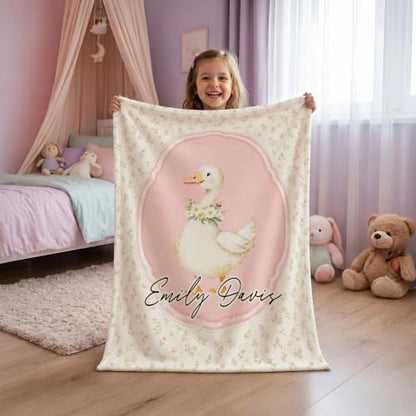 Personalized Goose Baby Blanket, Floral Nursery Throw Gift - color: #Ver6