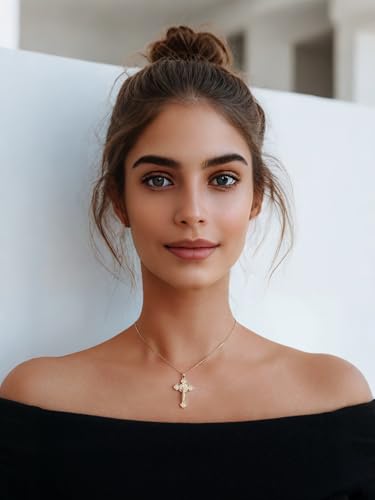 Gold Cross Necklace for Women, 14K Gold Plated - style: Jesus on the cross