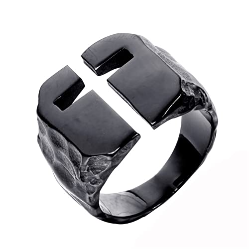 Men's Stainless Steel Ring Cutout Christian Cross Statement Signet Rings - color: black