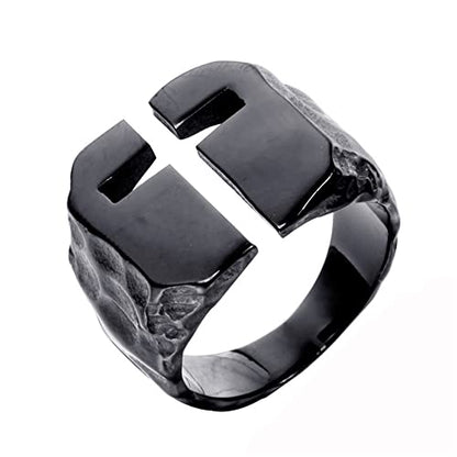 Men's Stainless Steel Ring Cutout Christian Cross Statement Signet Rings - color: black