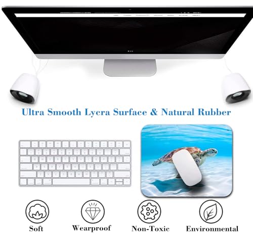 Sea Turtle Mouse Pad, Marine Organism White and Blue Ocean Desk Mat - color: Custom Designs Art 052