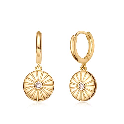 VACRONA Gold Heart Hoop Earrings Huggie Earrings for Women 14k Gold Plated Small Hoops Earrings - color: cz sun