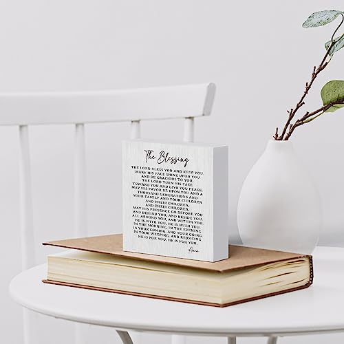 the Blessing Wooden Box Sign Decorative Christian Song Lyrics Scripture Art Wood Box Sign Home Decor Rustic Square Desk Decor Sign for Shelf 5 x 5 Inches