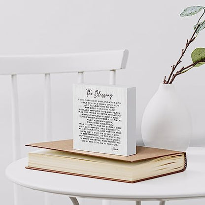 the Blessing Wooden Box Sign Decorative Christian Song Lyrics Scripture Art Wood Box Sign Home Decor Rustic Square Desk Decor Sign for Shelf 5 x 5 Inches