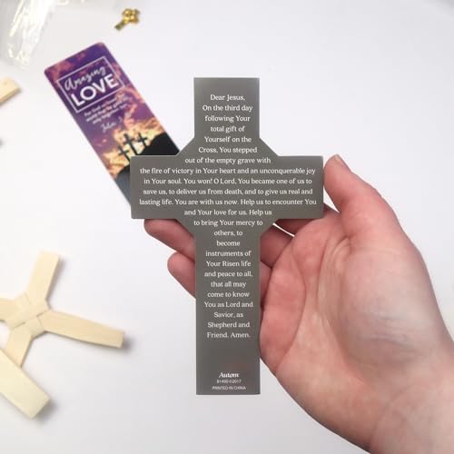 Needzo He is Risen! Cross-Shaped Bookmark with Empty Tomb Image, Easter Favor with Prayer on The Back, Pack of 10